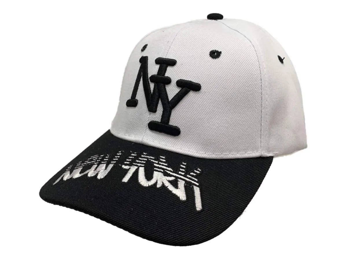 New York "NY" XM White & Black Semi-Structured Adjustable Strap Hat Cap AA675