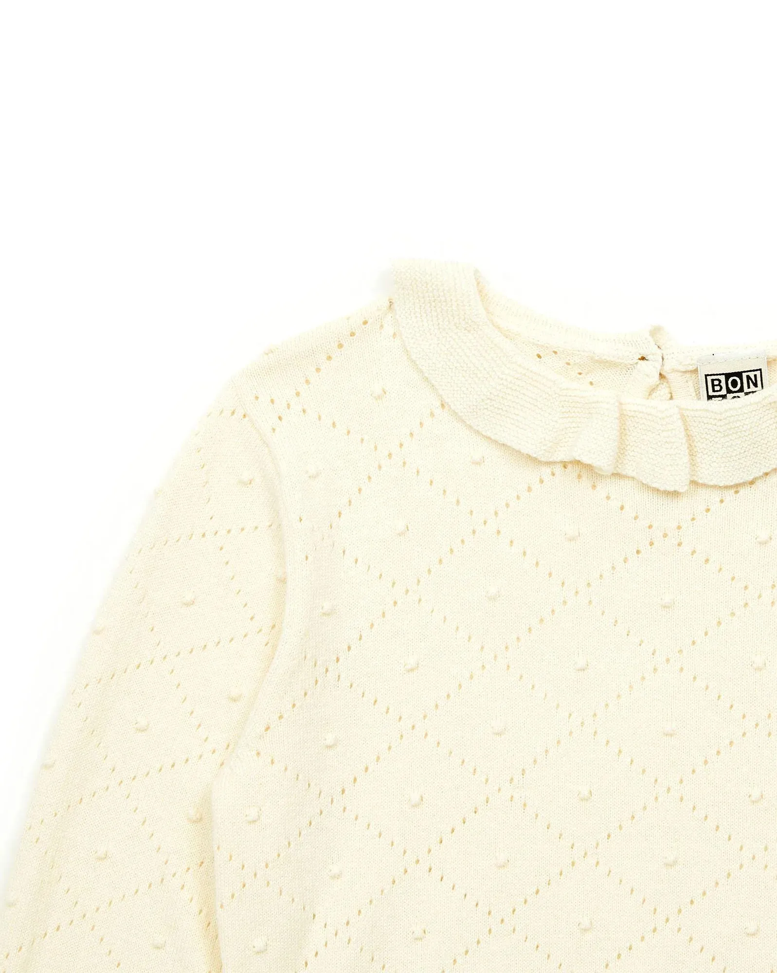 Openwork Knit Pullover in Creme Bonton