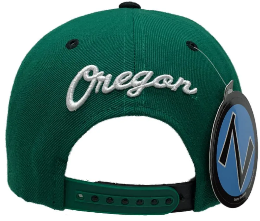 Oregon Ducks Zephyr Green & Black Structured Snapback Flat Bill Hat Cap