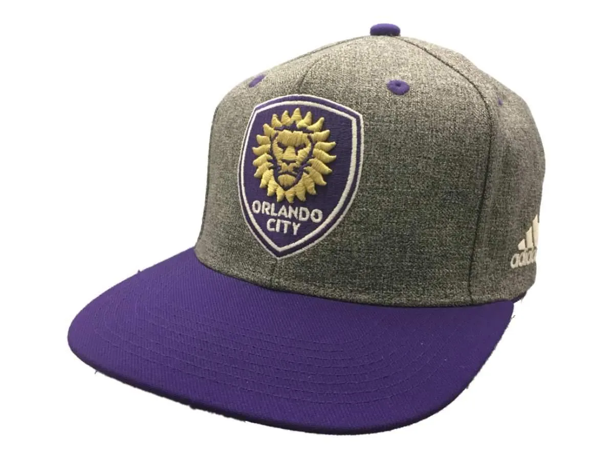 Orlando City SC Adidas Gray Purple Structured Fitted Flat Bill Snapback Hat Cap