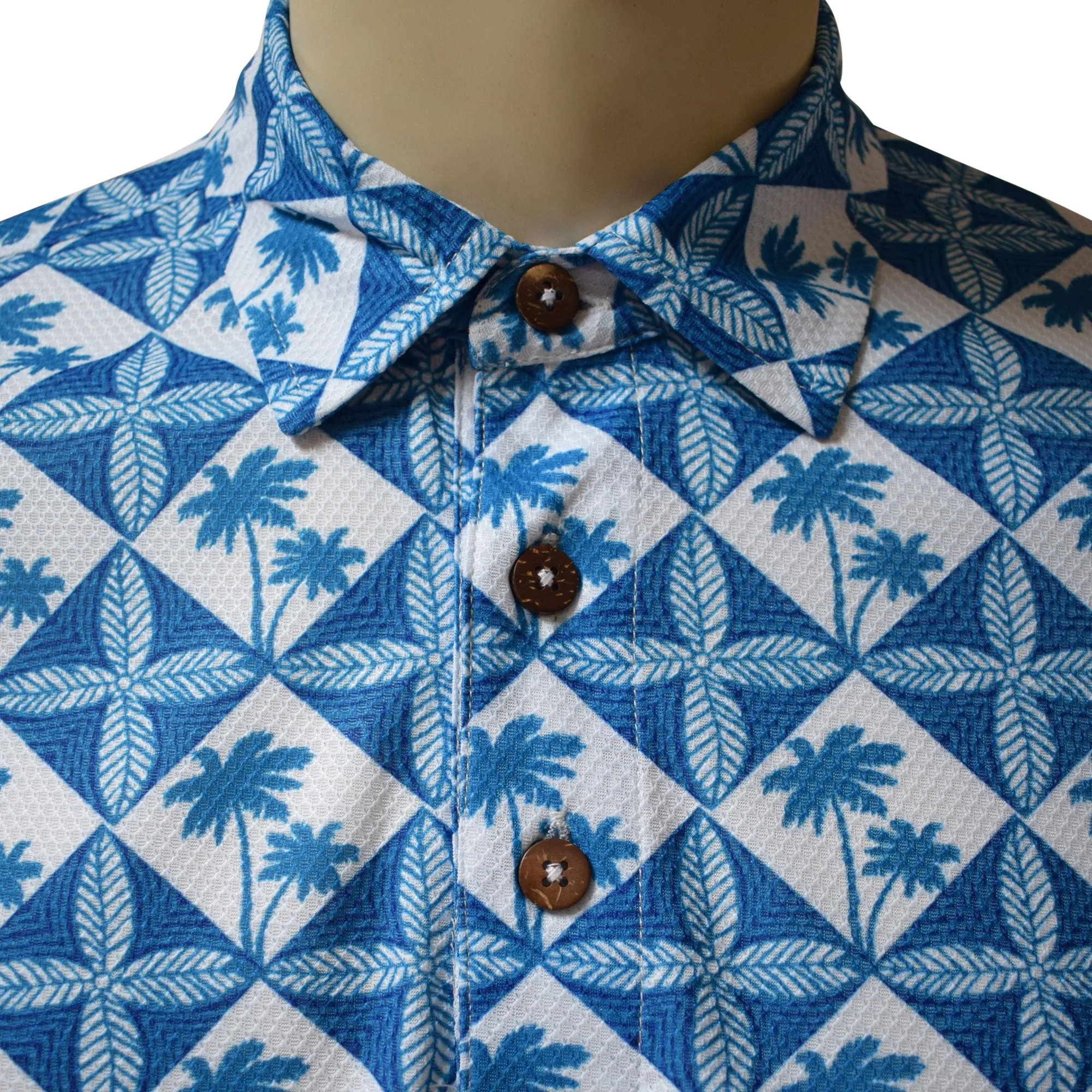 Palm Tree Motif Printed Polo Shirt - Hawaiian All Over Pattern Premium Lightweight Fast-Drying Casual Men Unisex shirt