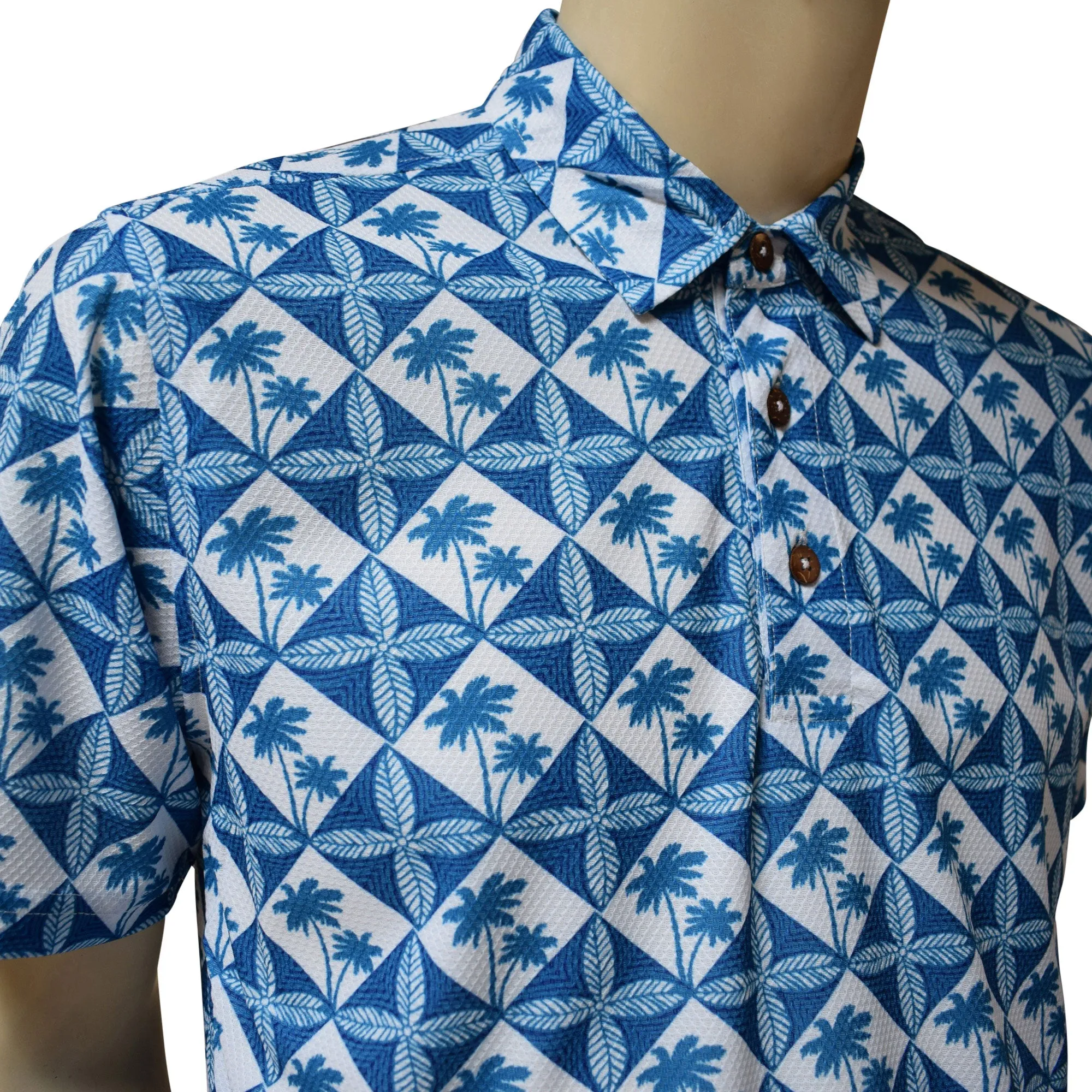 Palm Tree Motif Printed Polo Shirt - Hawaiian All Over Pattern Premium Lightweight Fast-Drying Casual Men Unisex shirt