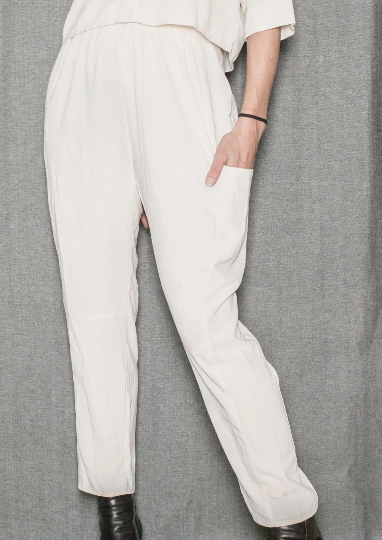 PANTS LOOSE ELASTIC - creme plain