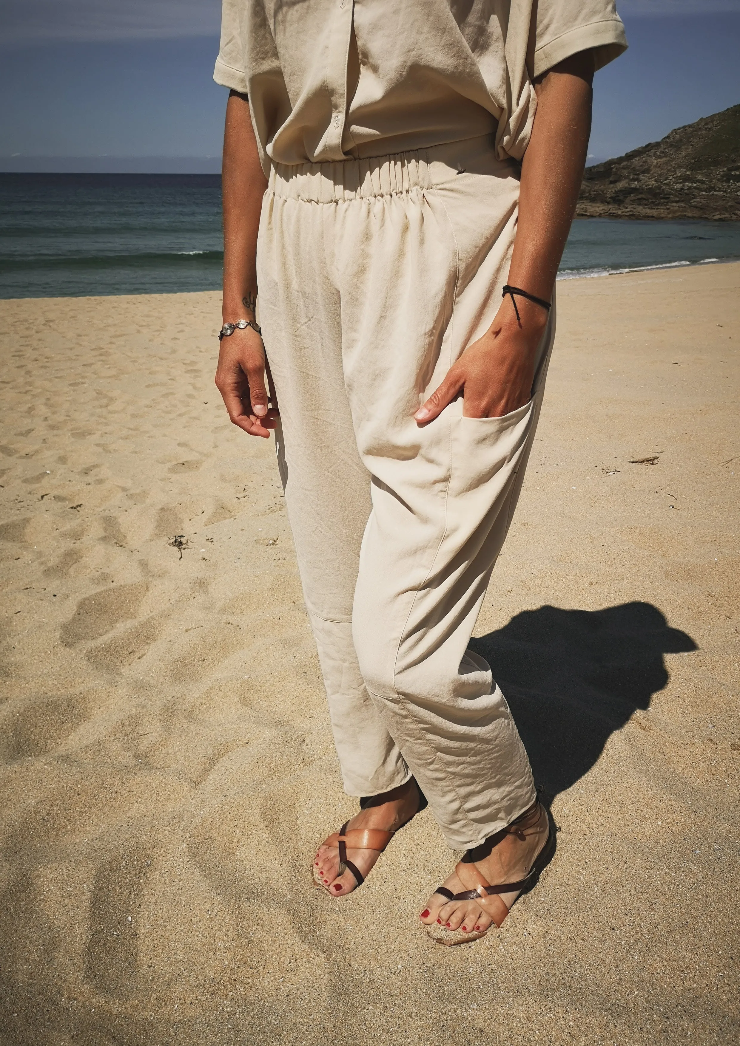 PANTS LOOSE ELASTIC - creme plain