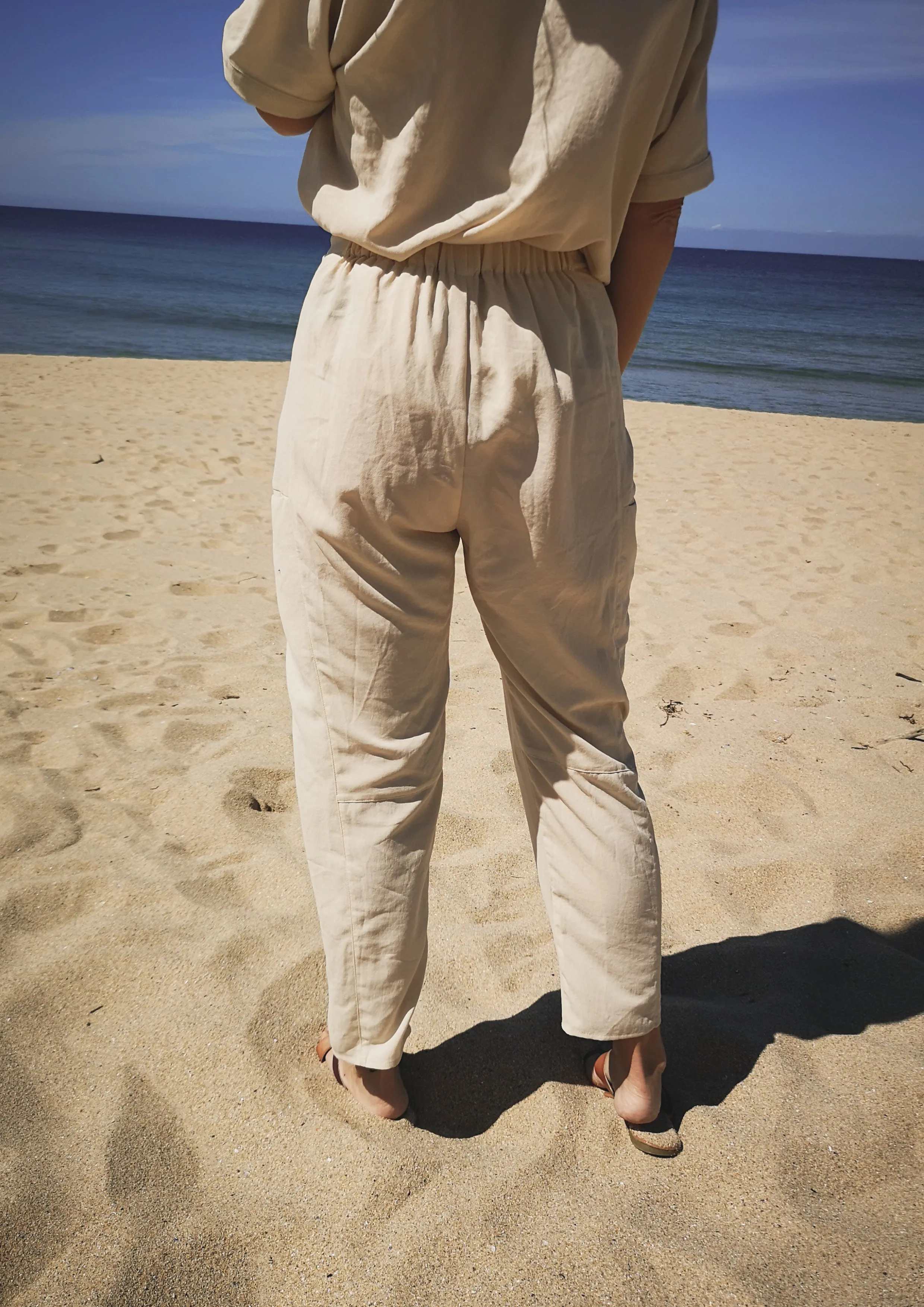 PANTS LOOSE ELASTIC - creme plain