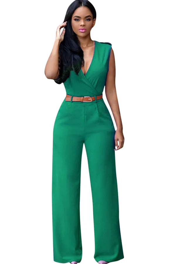 Pinkqueen Womens Wide Leg Jumpsuit V Neck Sleeveless Long Romper