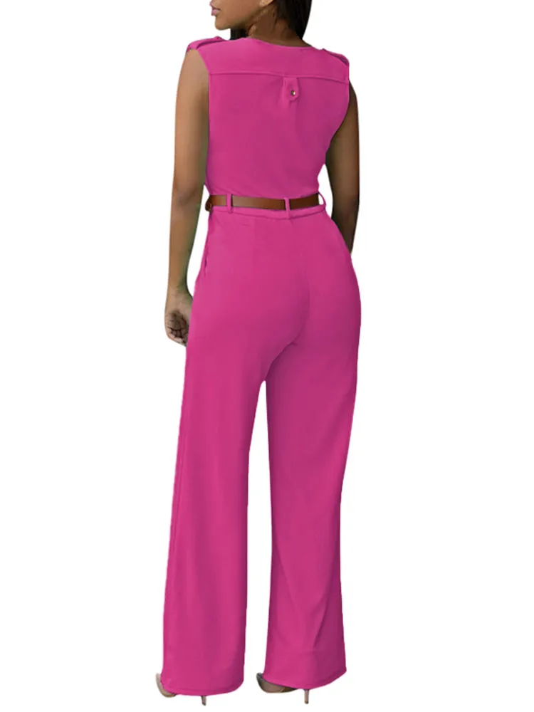 Pinkqueen Womens Wide Leg Jumpsuit V Neck Sleeveless Long Romper