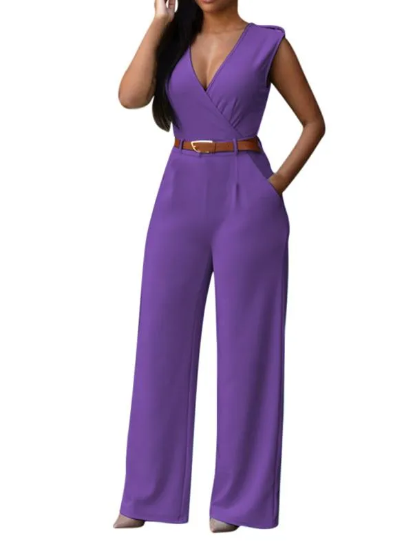 Pinkqueen Womens Wide Leg Jumpsuit V Neck Sleeveless Long Romper