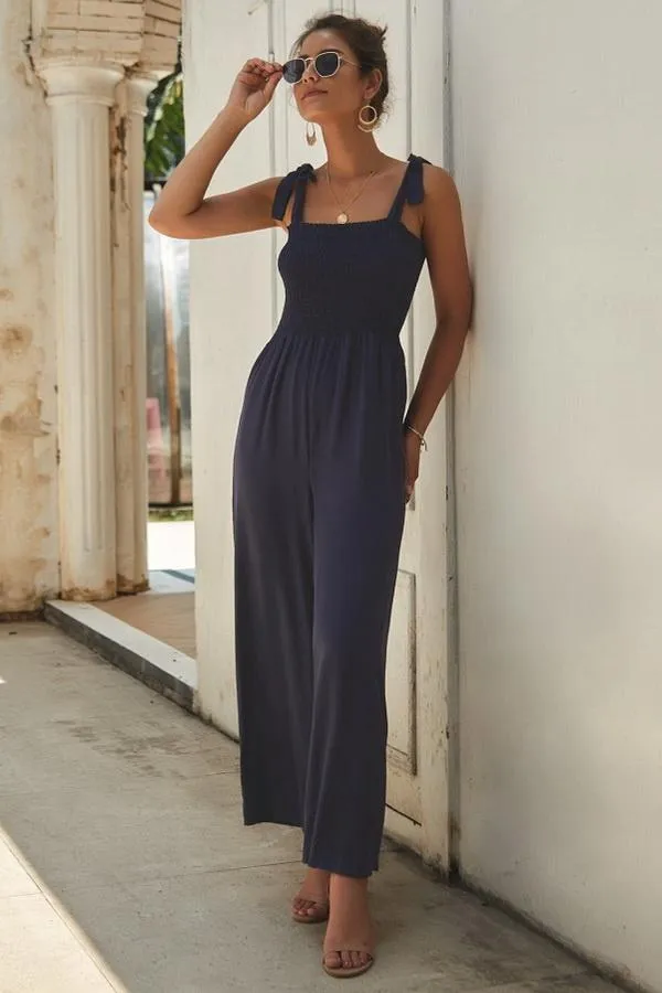 Plain Sleeveless High-waisted Jumpsuit