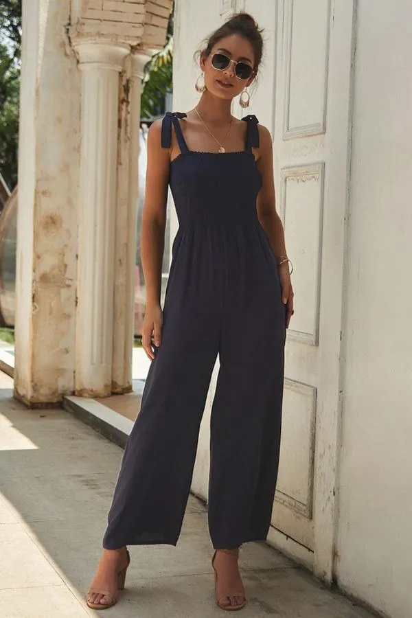 Plain Sleeveless High-waisted Jumpsuit