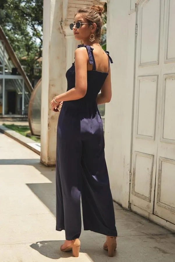 Plain Sleeveless High-waisted Jumpsuit