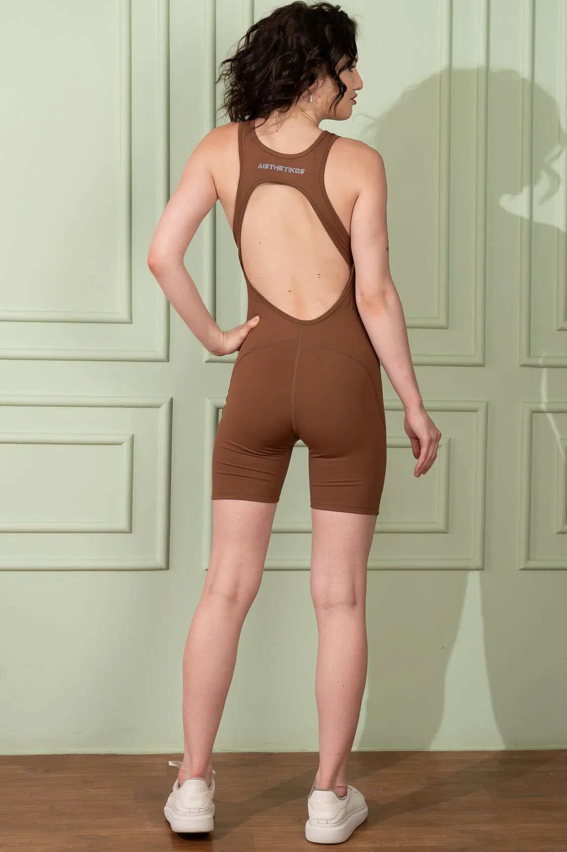 Playsuit With Built-In Bra -Brown