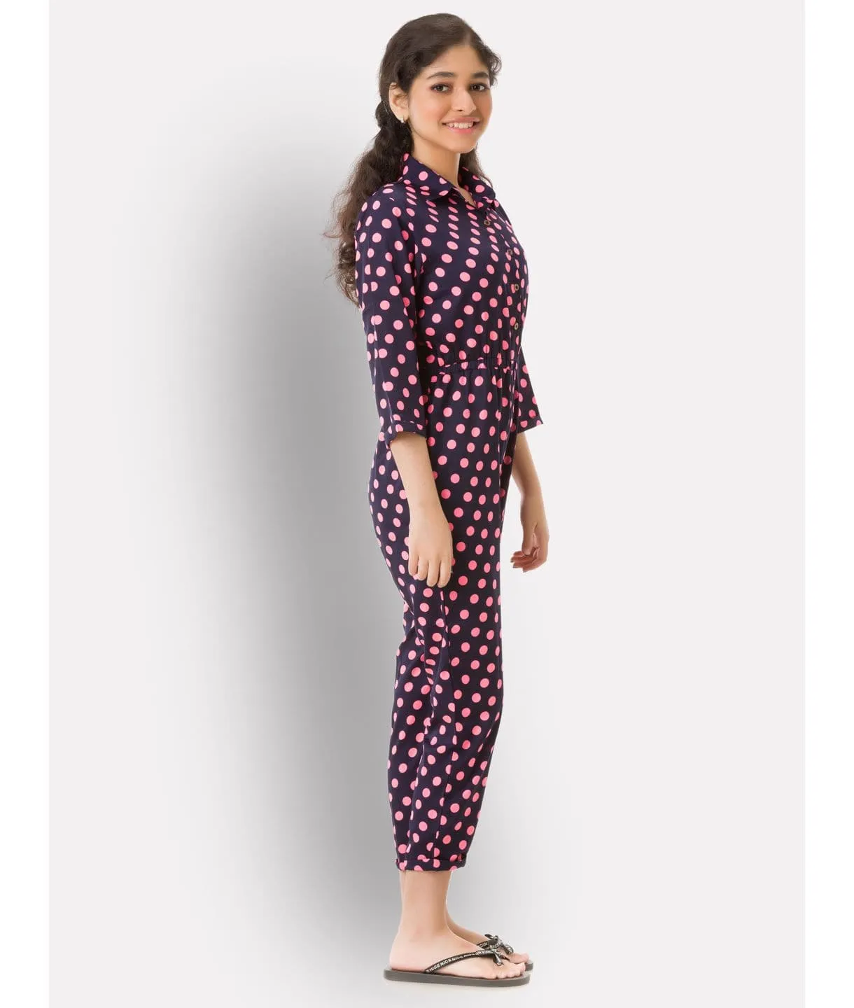 Polka Roll-up Jumpsuit for Girls