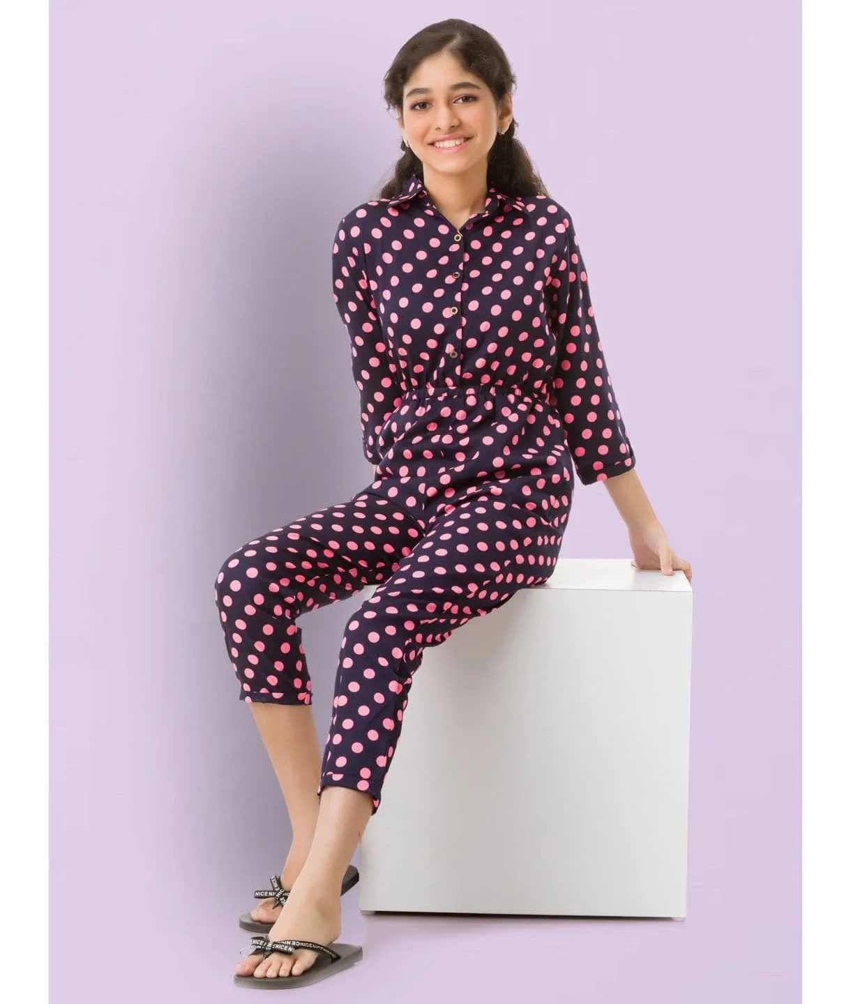 Polka Roll-up Jumpsuit for Girls