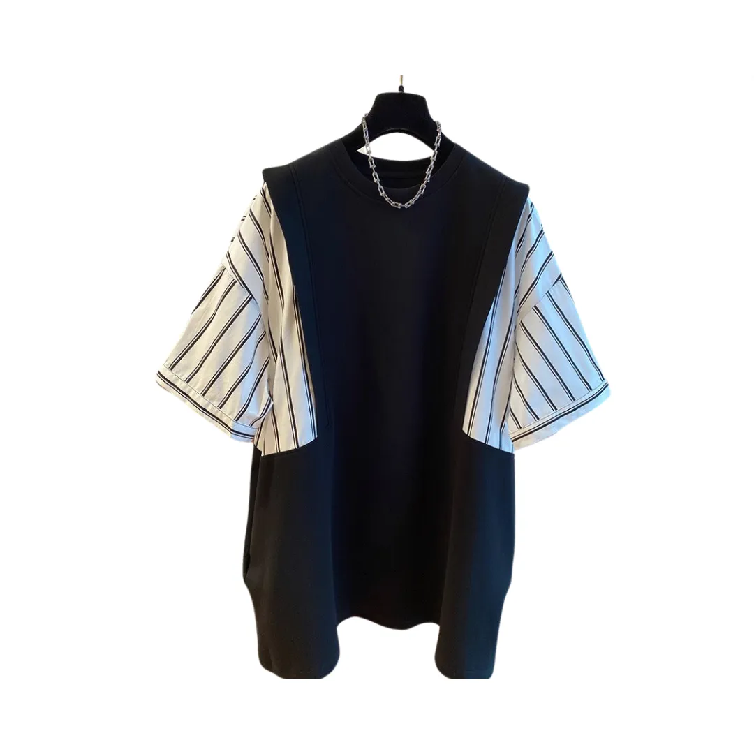 Pre Order:  Contrasting Color Patchwork Striped Casual T-Shirt