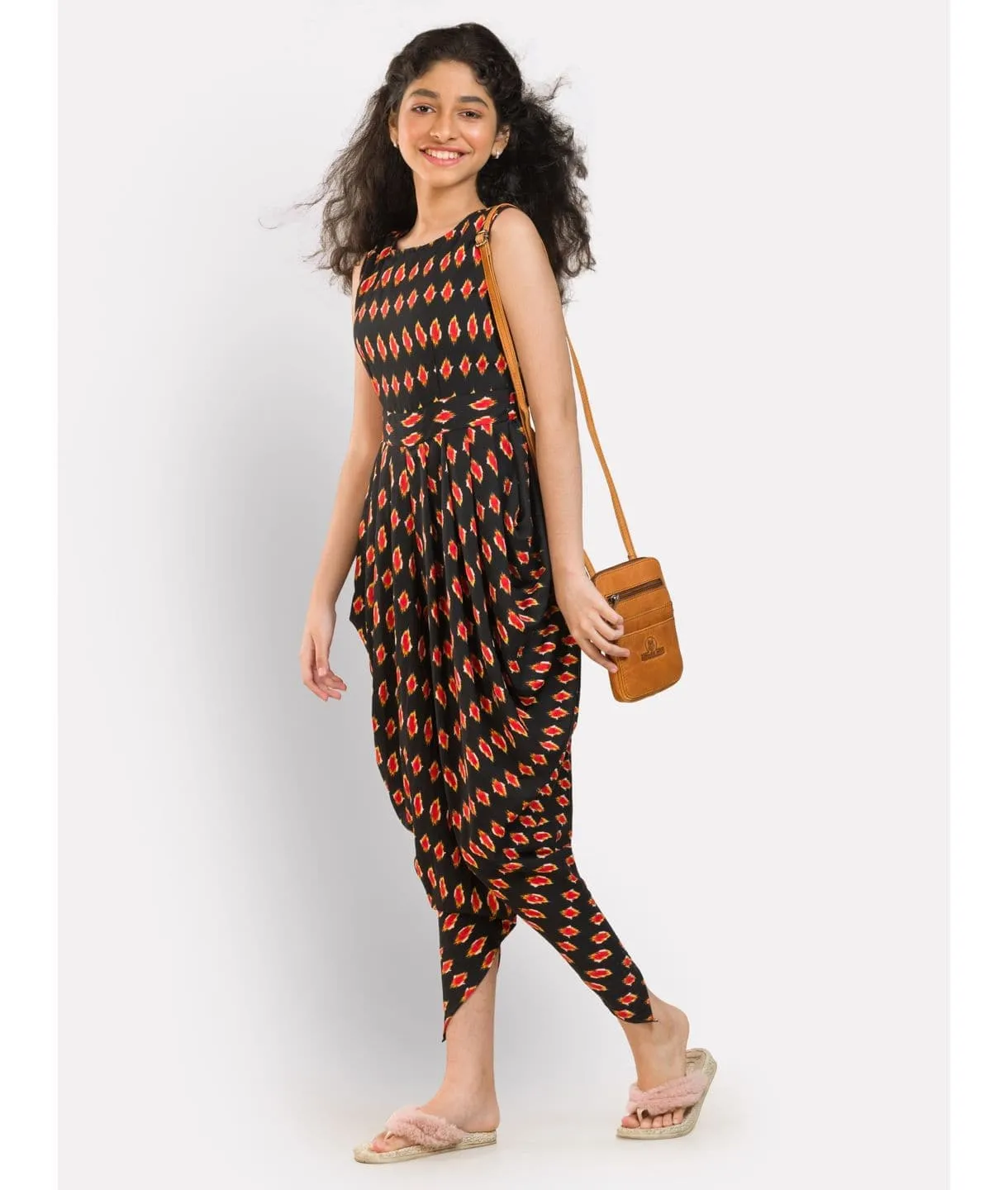 Printed Elasticated Dhoti Jumpsuit for Girls