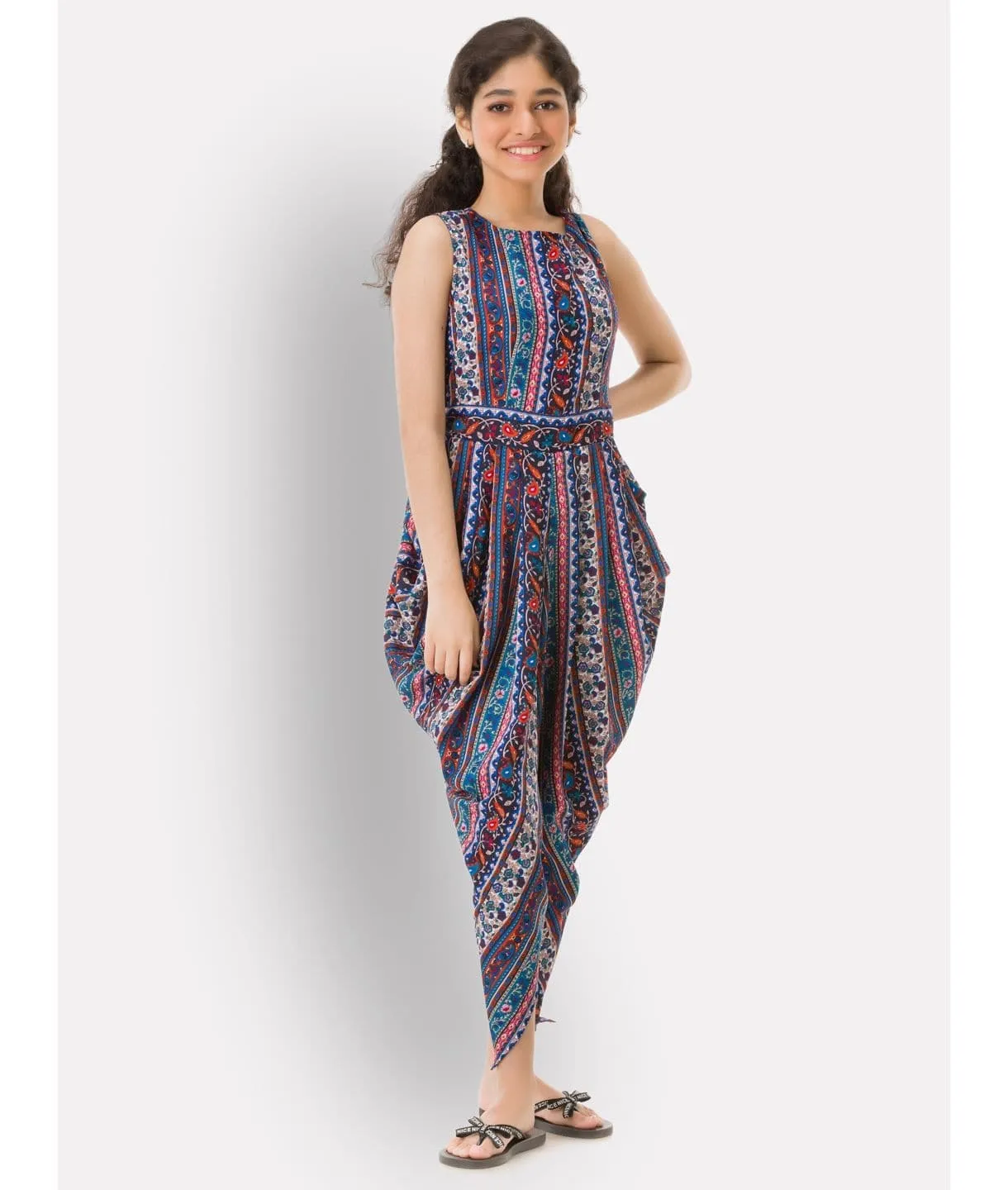 Printed Elasticated Dhoti Jumpsuit for Girls