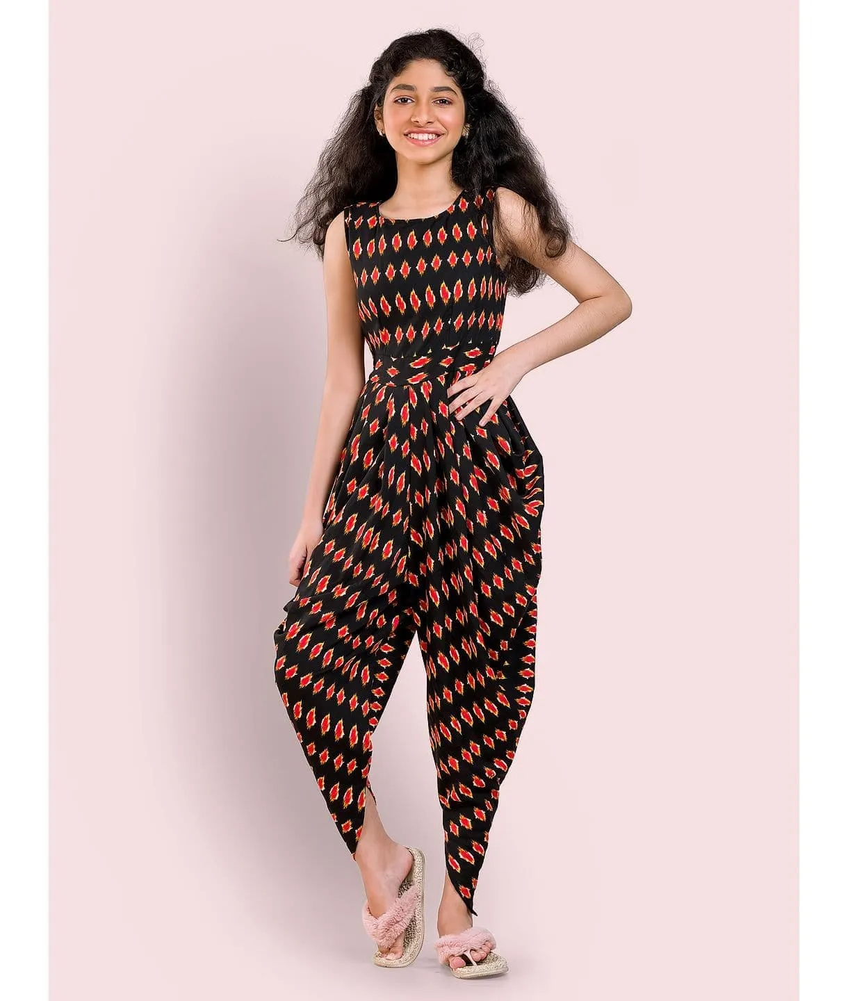 Printed Elasticated Dhoti Jumpsuit for Girls