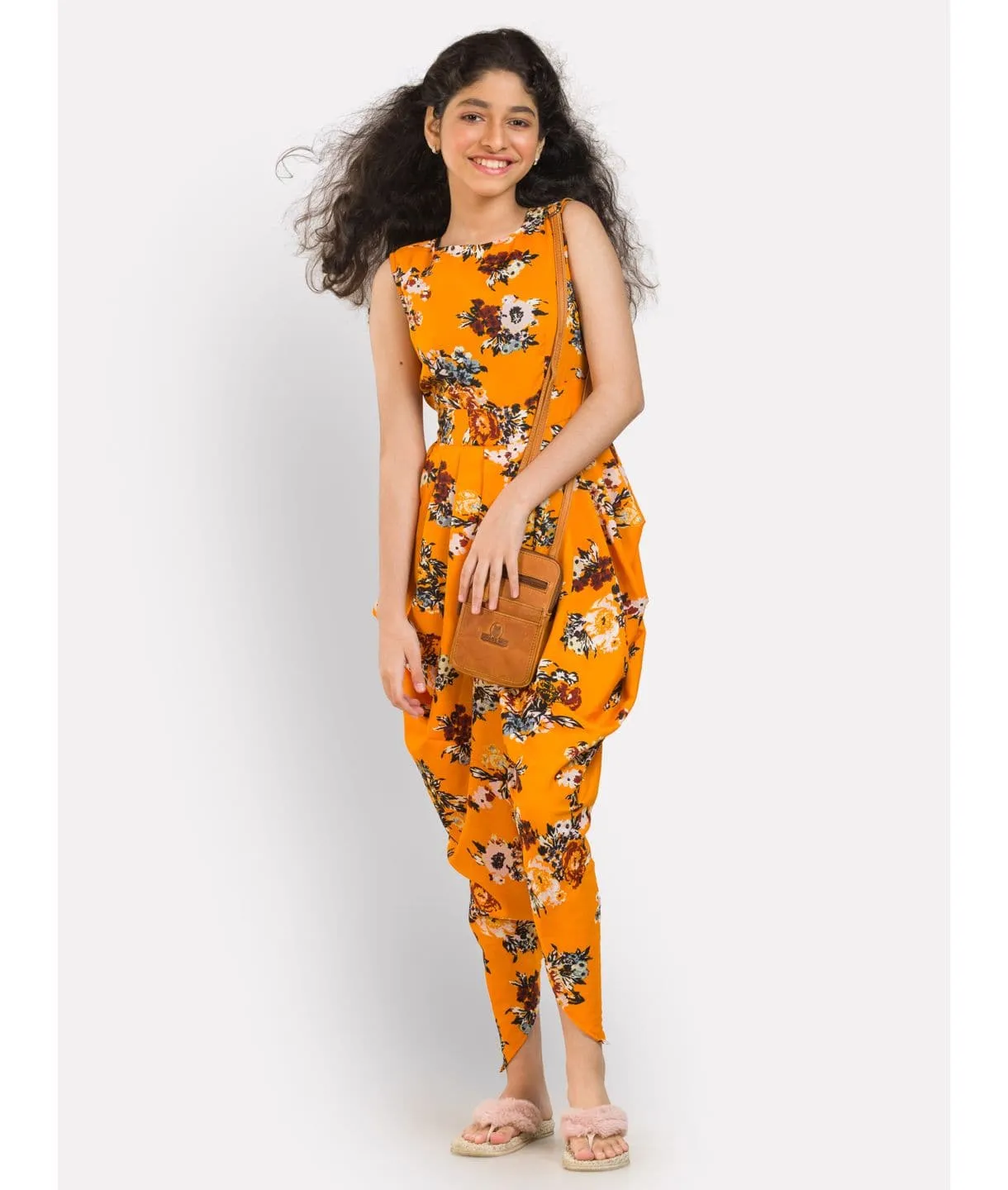 Printed Elasticated Dhoti Jumpsuit for Girls