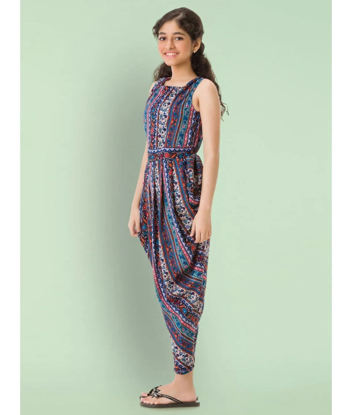 Printed Elasticated Dhoti Jumpsuit for Girls