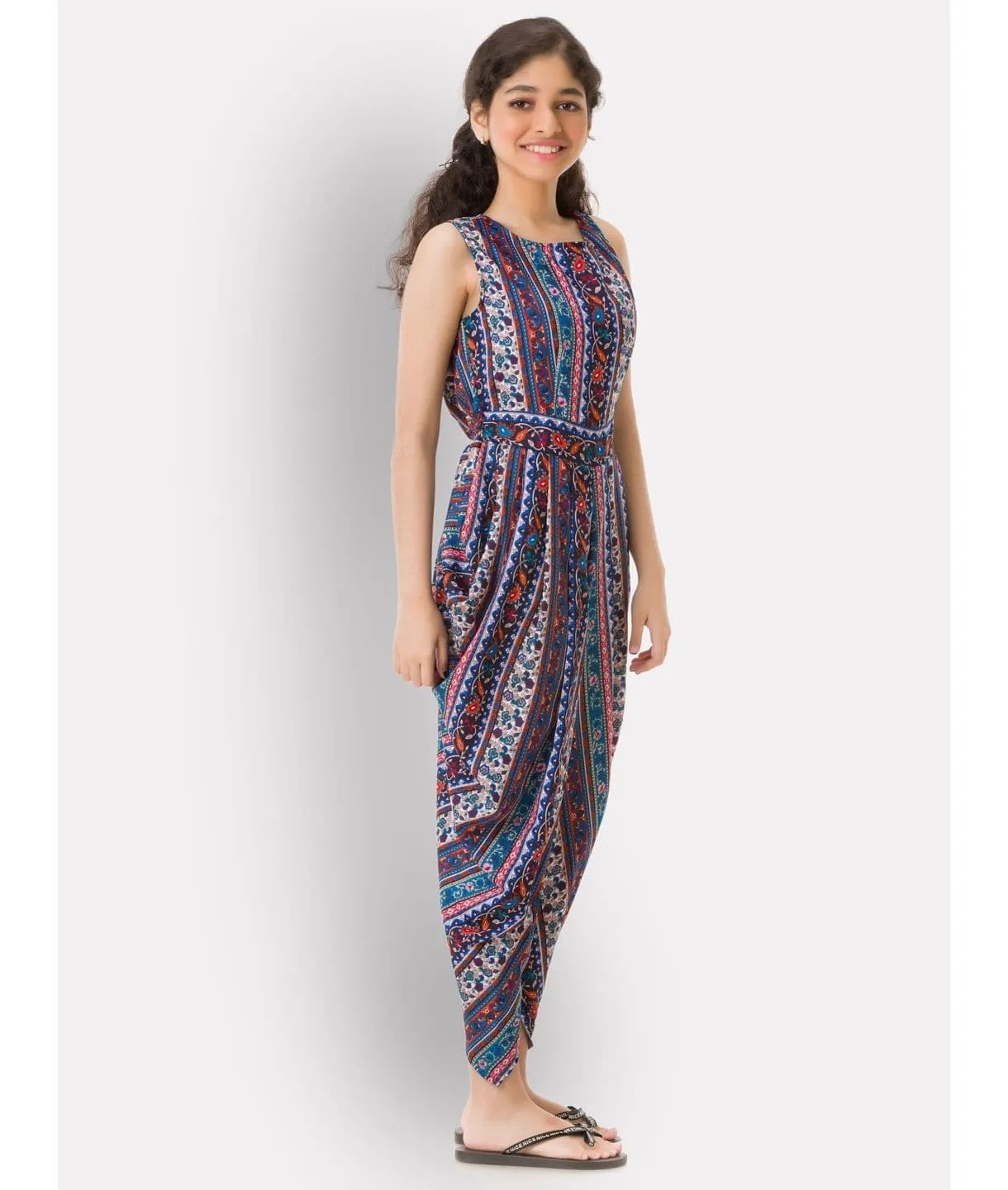 Printed Elasticated Dhoti Jumpsuit for Girls