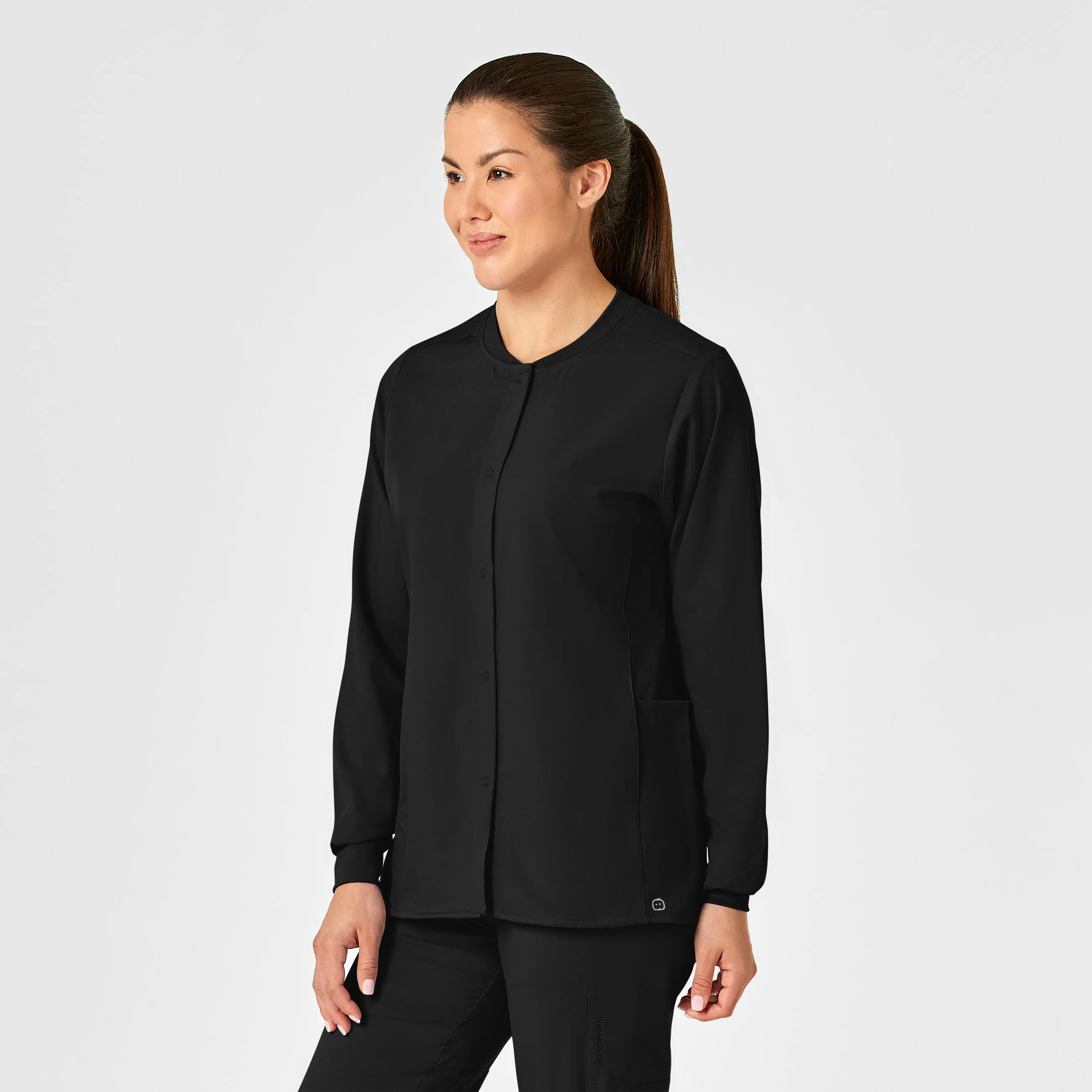 PRO Women's Snap Front Scrub Jacket - Black