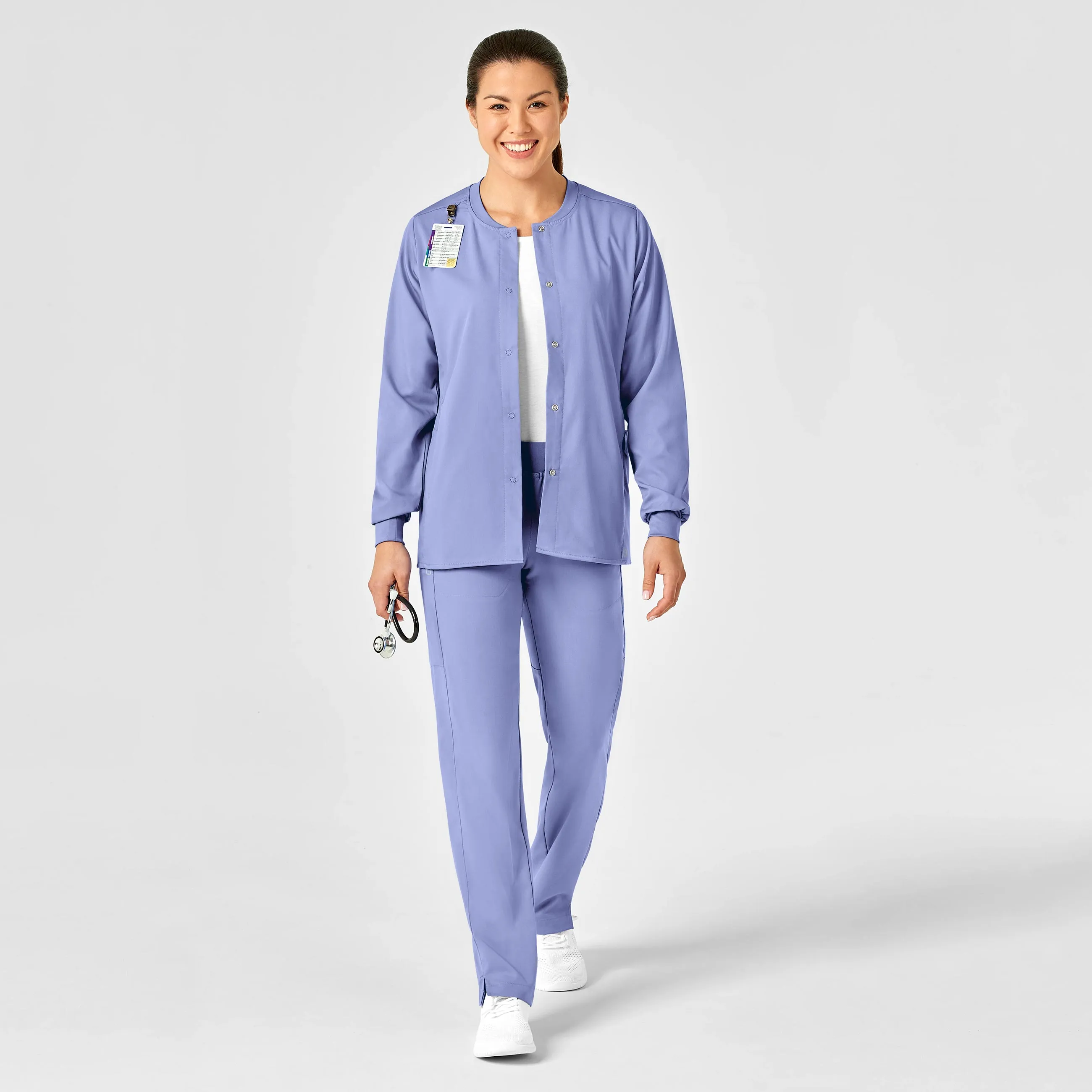 PRO Women's Snap Front Scrub Jacket - Ceil Blue