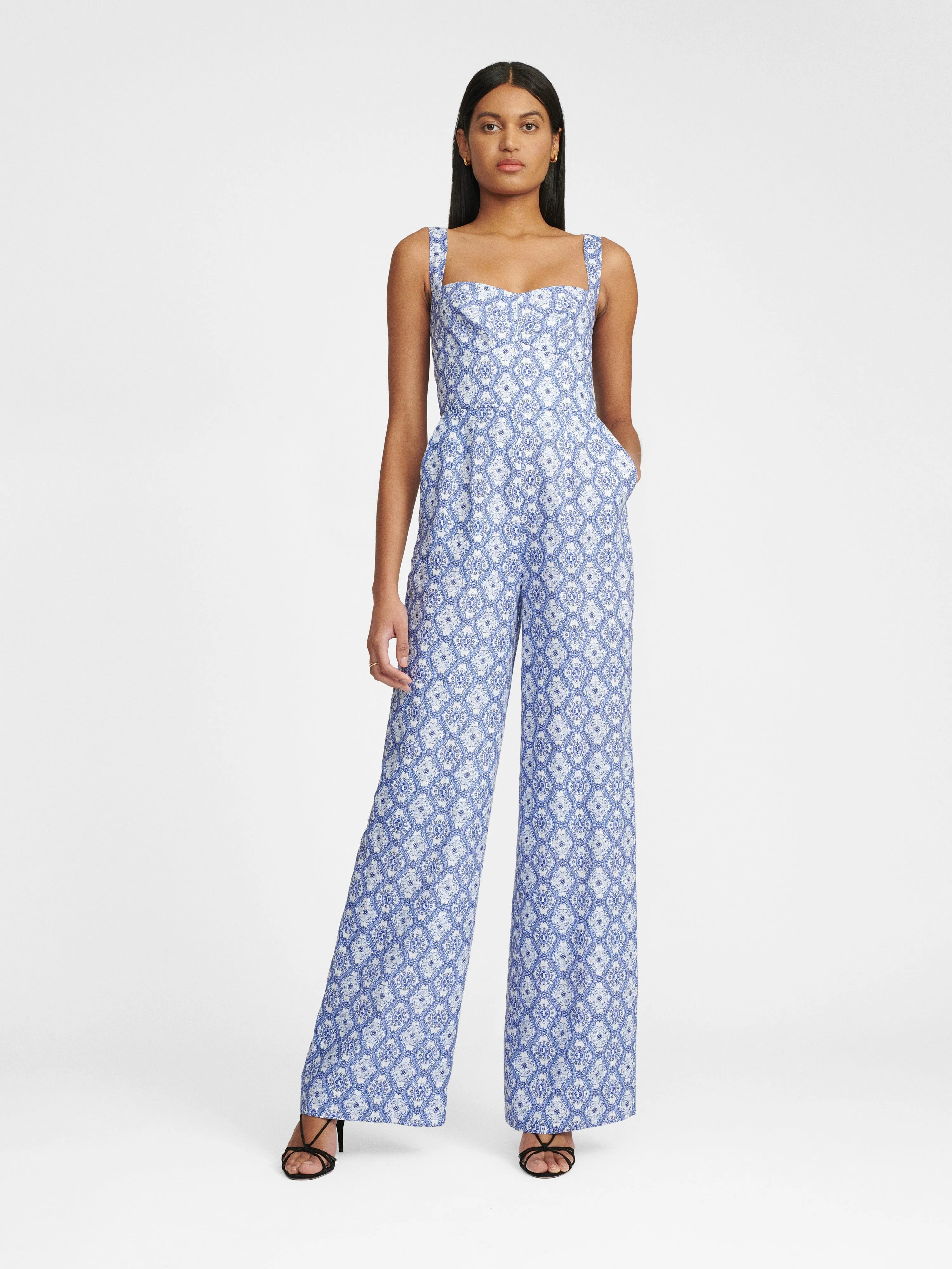 Rachel Jumpsuit in Delphiniums print