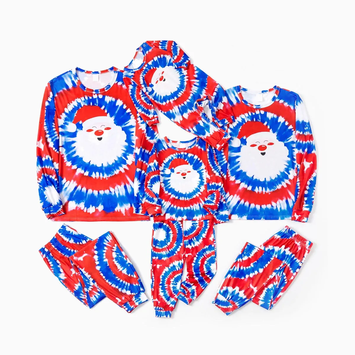 Red and Blue Tie Dye Santa Claus Pajamas for Family