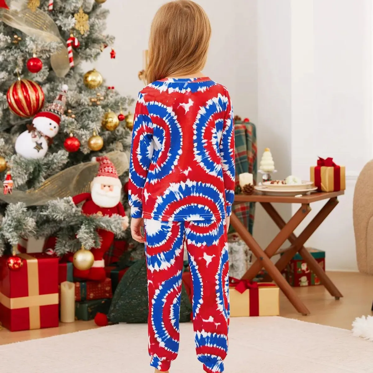 Red and Blue Tie Dye Santa Claus Pajamas for Family