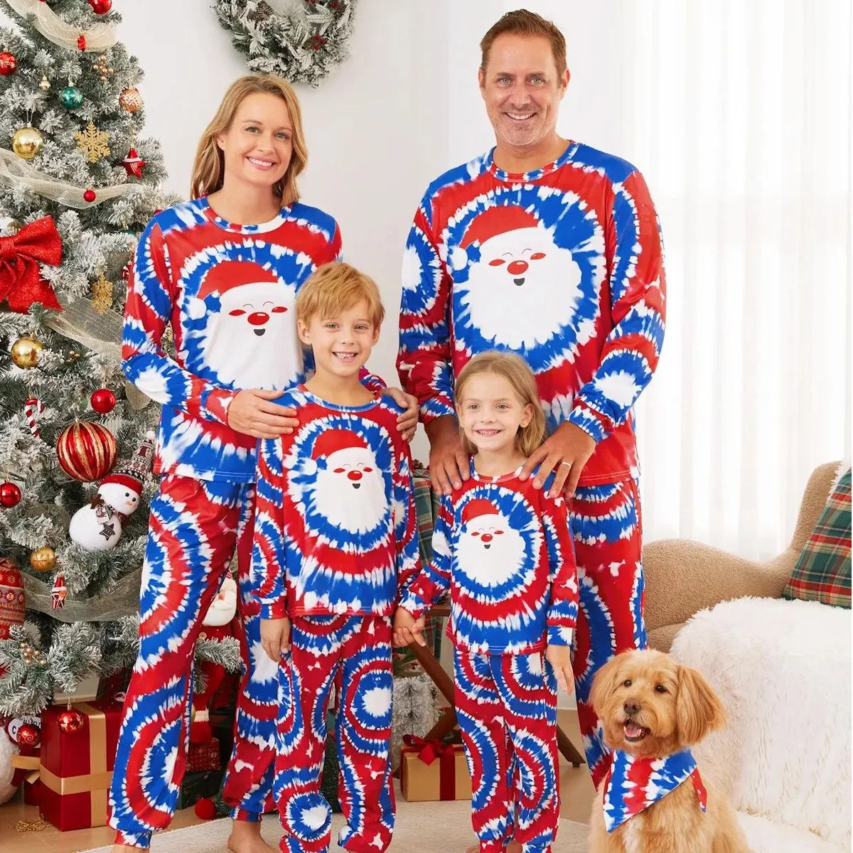 Red and Blue Tie Dye Santa Claus Pajamas for Family