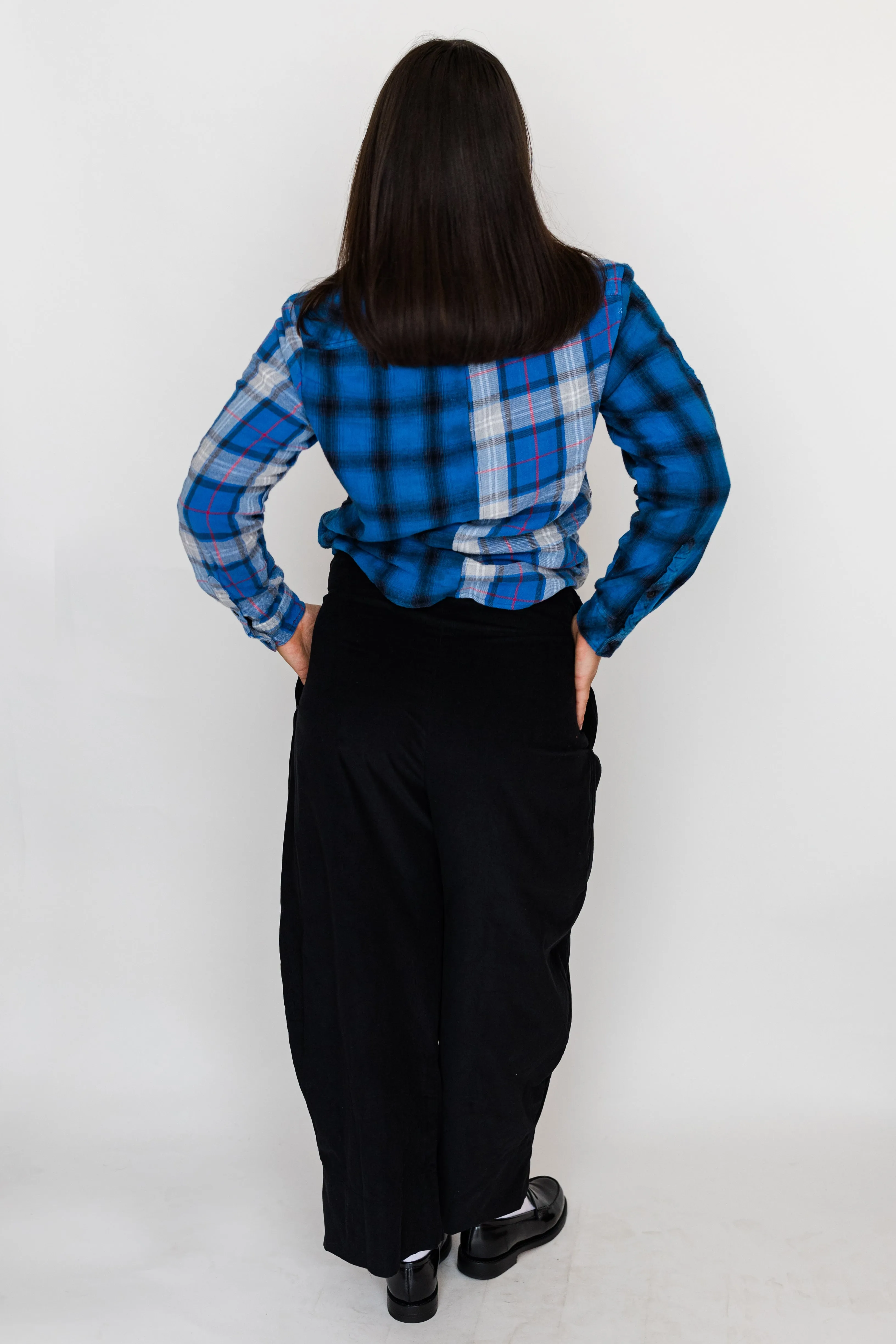 Reworked vintage check shirt- Bright blue mix (M)