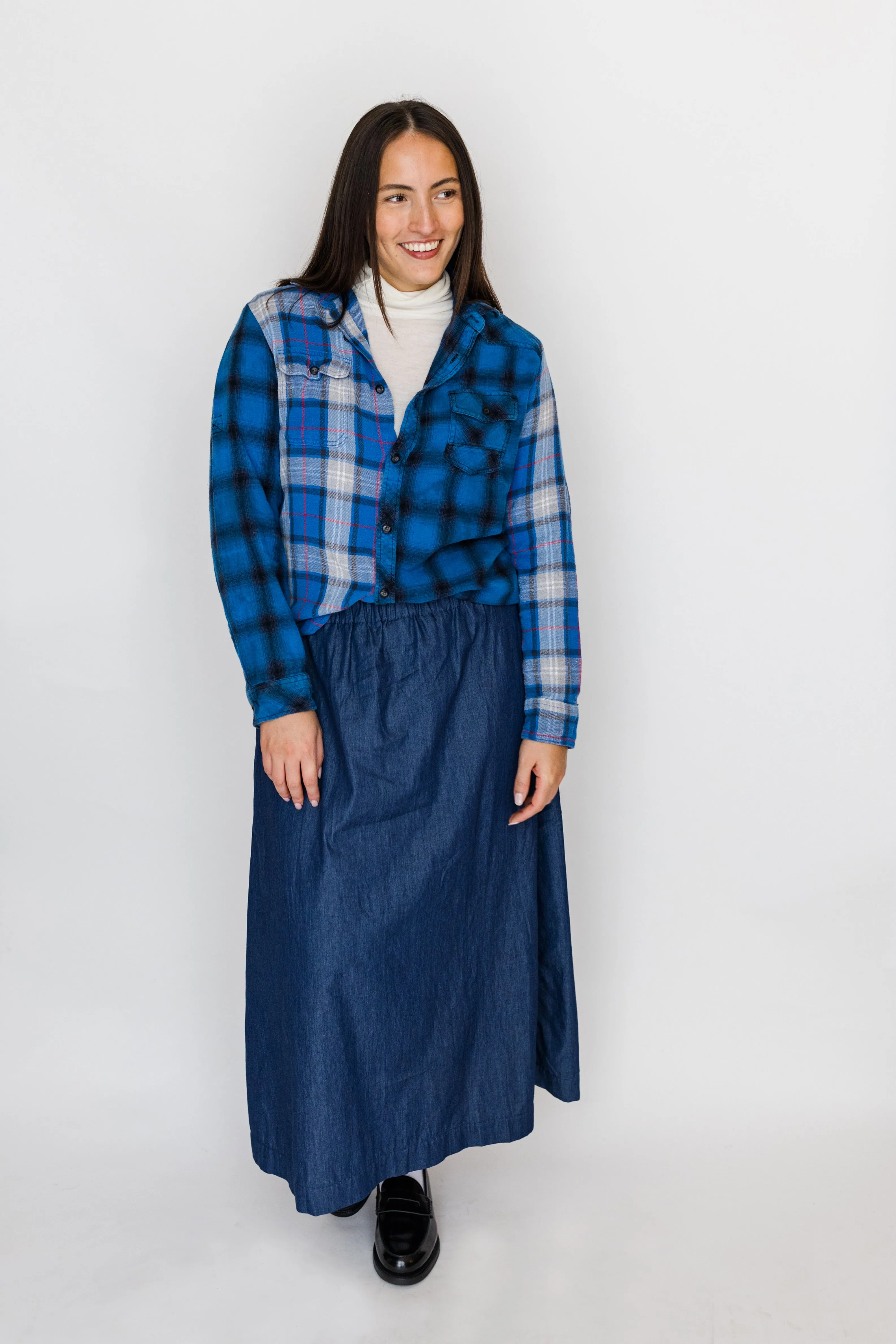 Reworked vintage check shirt- Bright blue mix (M)