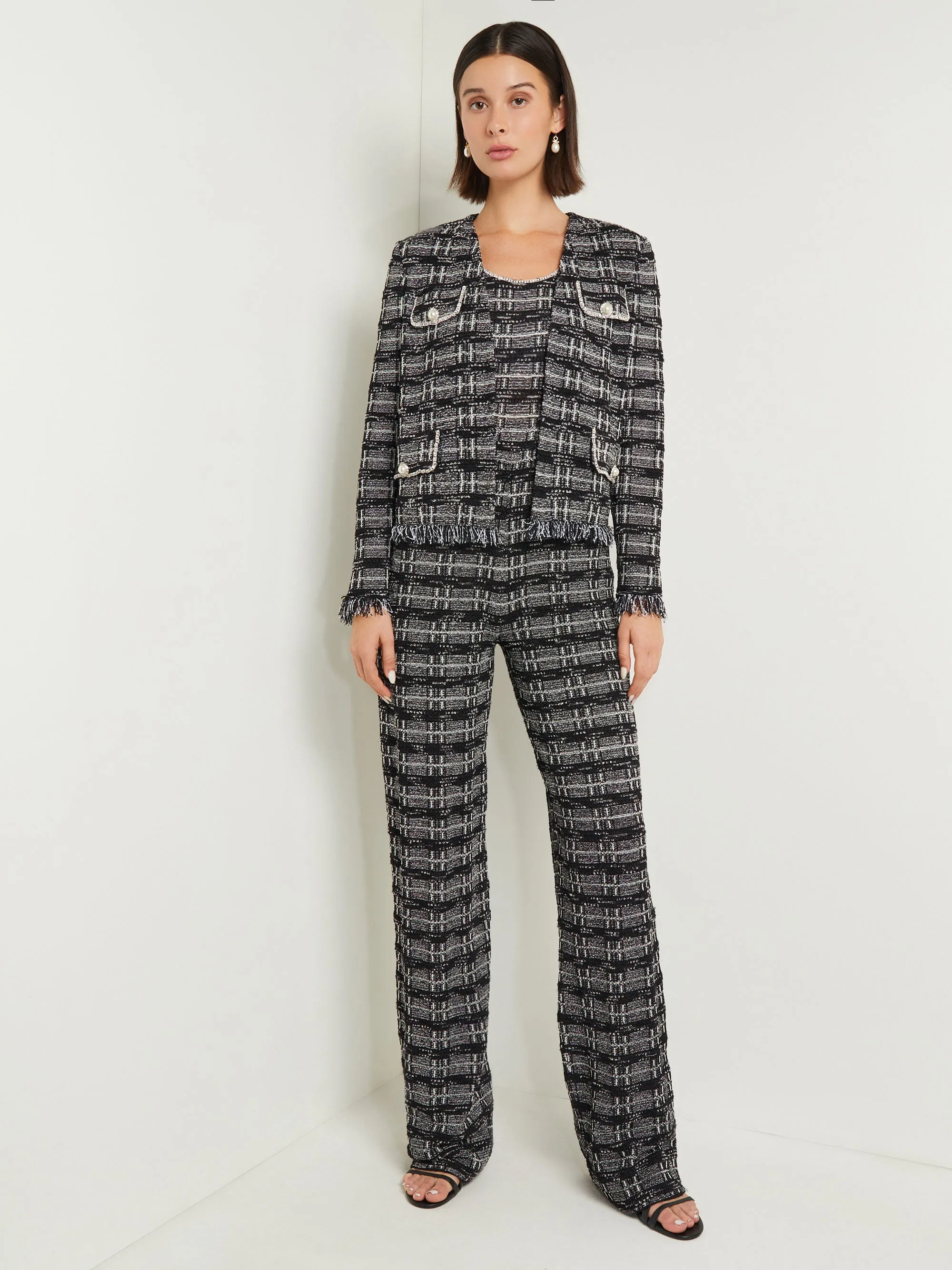 Rhinestone Accent Tweed Knit Jumpsuit