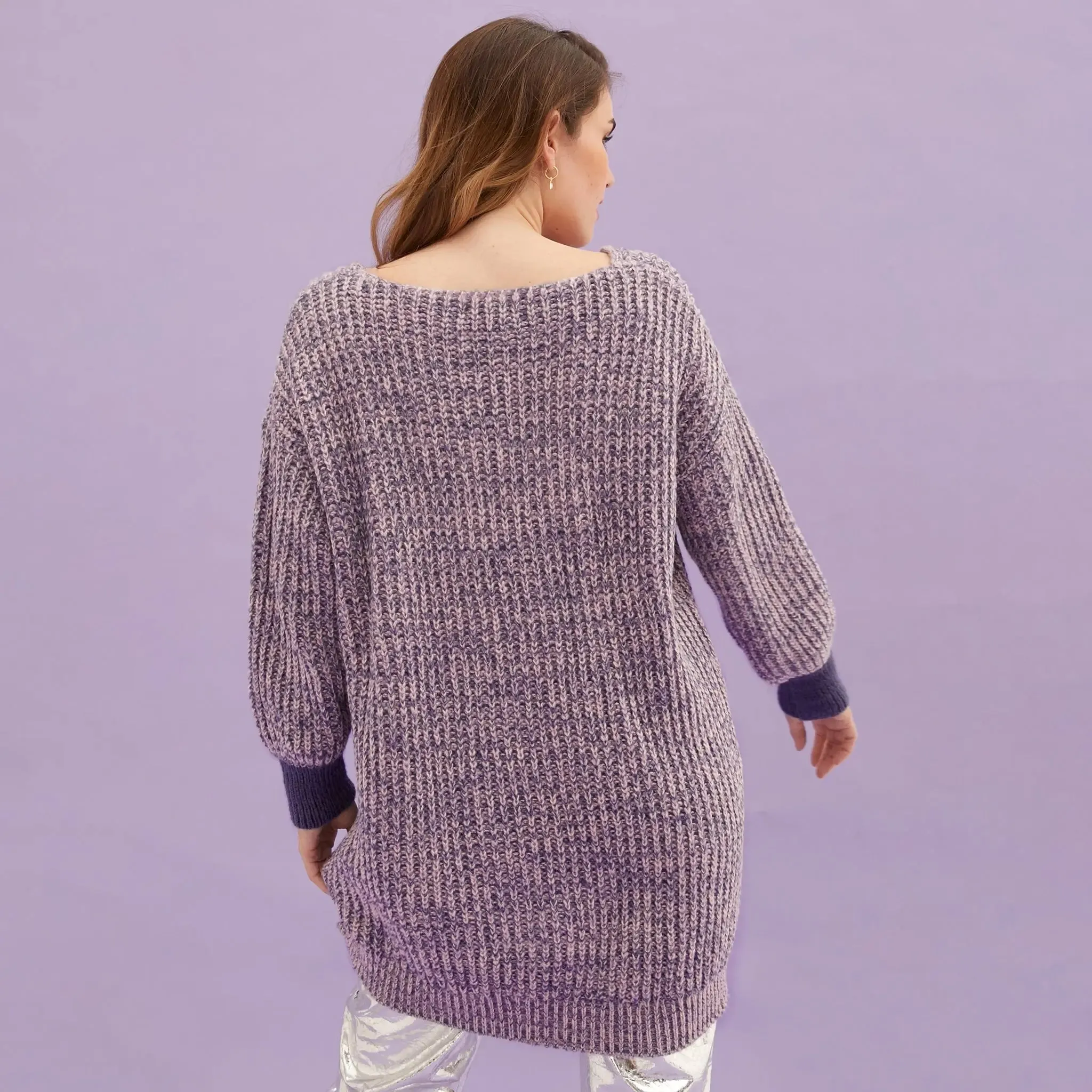 Rosie v Neck Twist Tunic Knit Jumper - Lilac