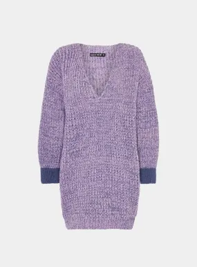 Rosie v Neck Twist Tunic Knit Jumper - Lilac