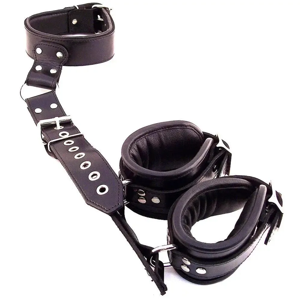 Rouge Garments Black Leather Neck to Wrist Bondage Restraints