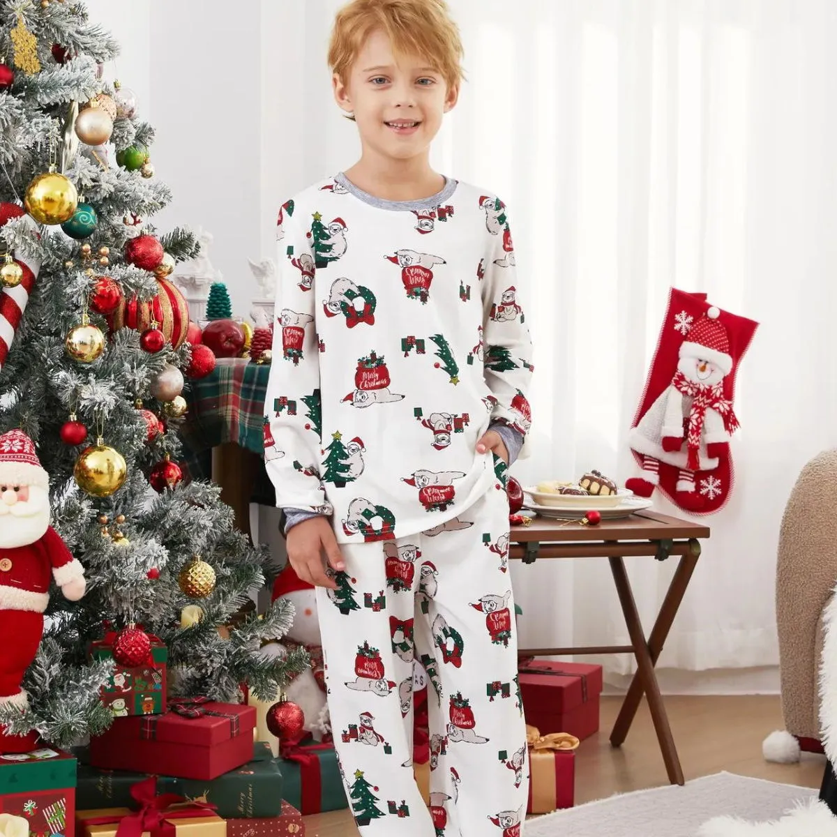 Sloth Family Christmas Pajamas Allover Christmas Pattern Wreath Gift