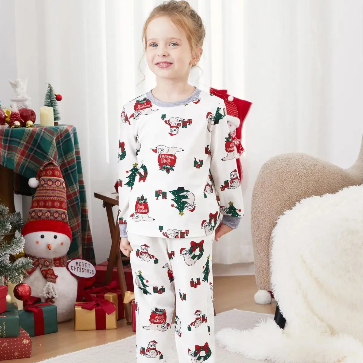 Sloth Family Christmas Pajamas Allover Christmas Pattern Wreath Gift