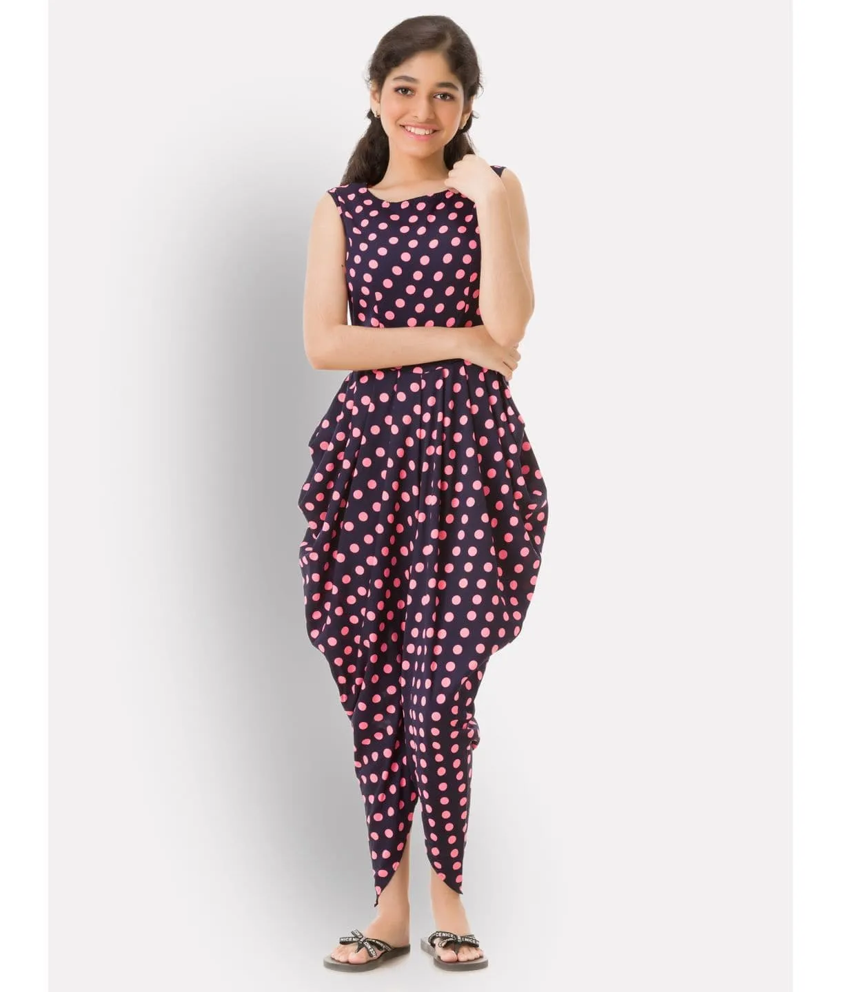 Solid Elasticated Dhoti Jumpsuit for Girls