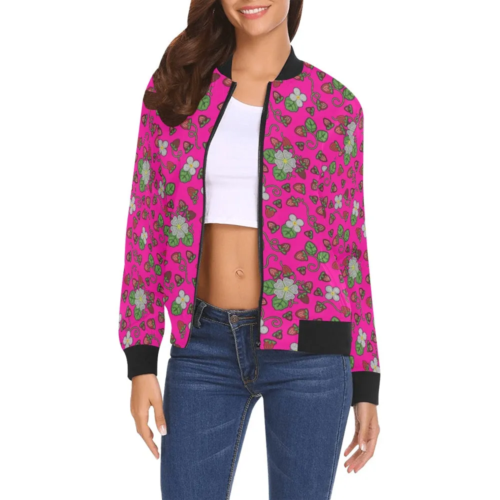 Strawberry Dreams Blush All Over Print Bomber Jacket for Women