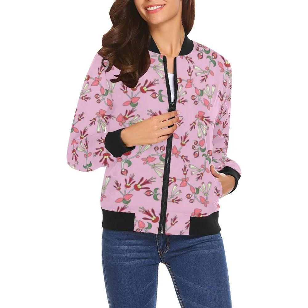 Strawberry Floral Bomber Jacket for Women