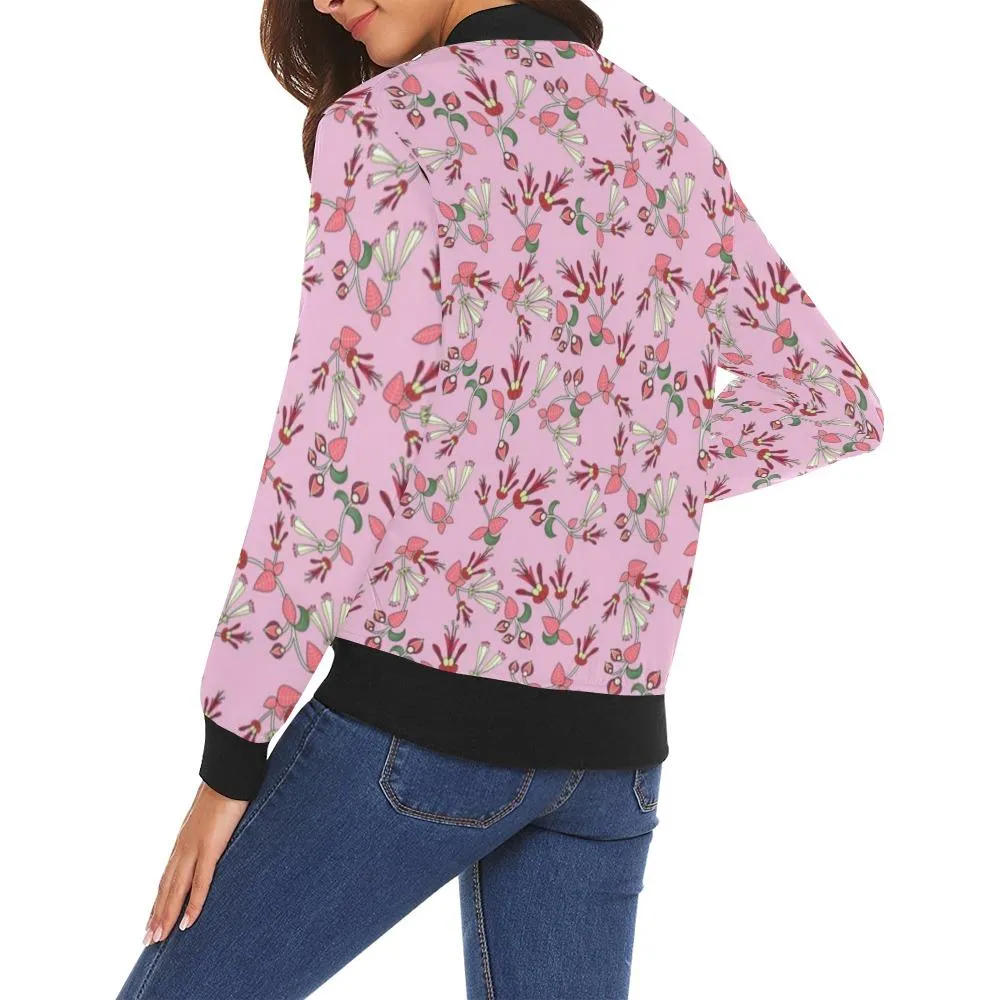 Strawberry Floral Bomber Jacket for Women