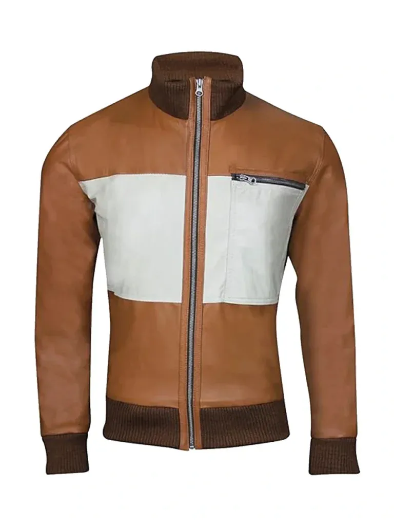 Tan Brown Bomber Biker Leather Jacket