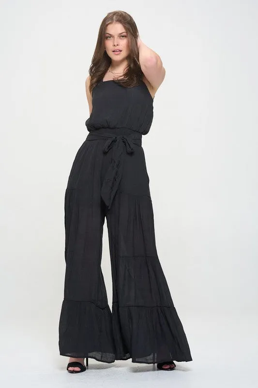 TEEK - PLUS SIZE ELASTIC STRAP TIERED POCKETED JUMPSUIT