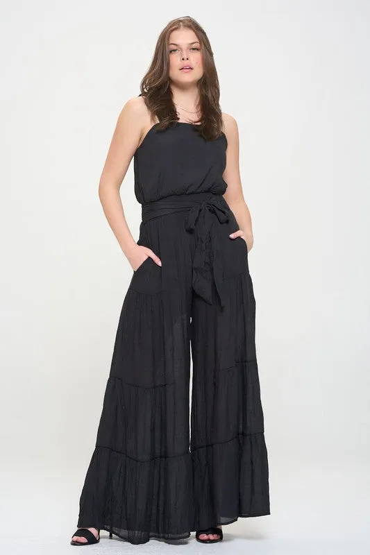 TEEK - PLUS SIZE ELASTIC STRAP TIERED POCKETED JUMPSUIT