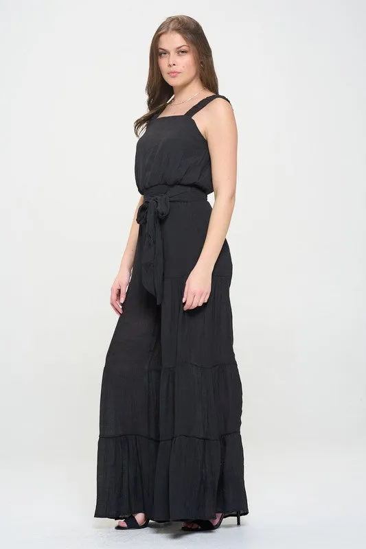 TEEK - PLUS SIZE ELASTIC STRAP TIERED POCKETED JUMPSUIT