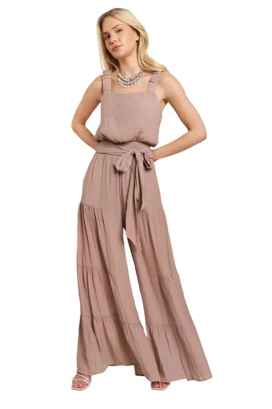 TEEK - PLUS SIZE ELASTIC STRAP TIERED POCKETED JUMPSUIT