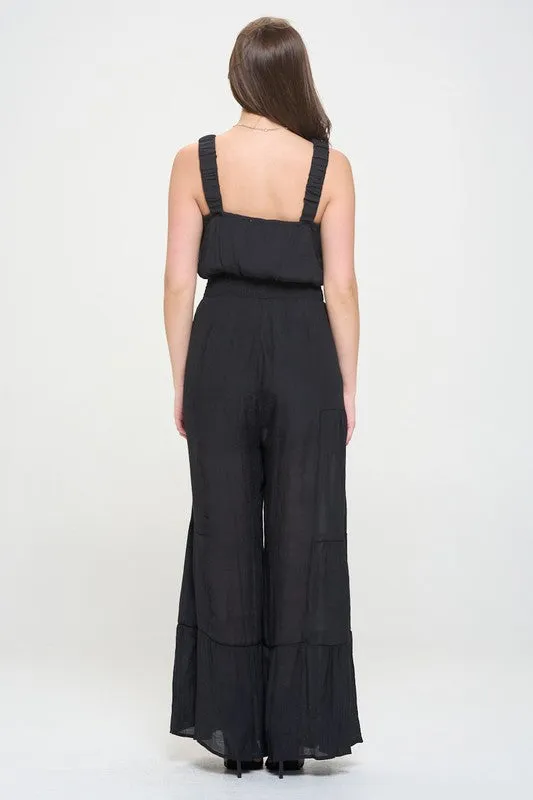 TEEK - PLUS SIZE ELASTIC STRAP TIERED POCKETED JUMPSUIT