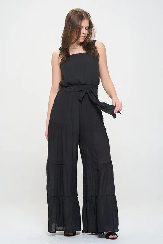 TEEK - PLUS SIZE ELASTIC STRAP TIERED POCKETED JUMPSUIT